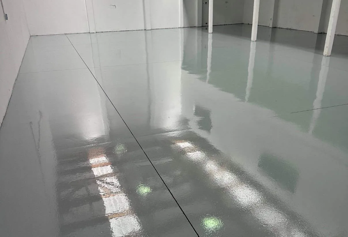 Completed epoxy-coated concrete floor