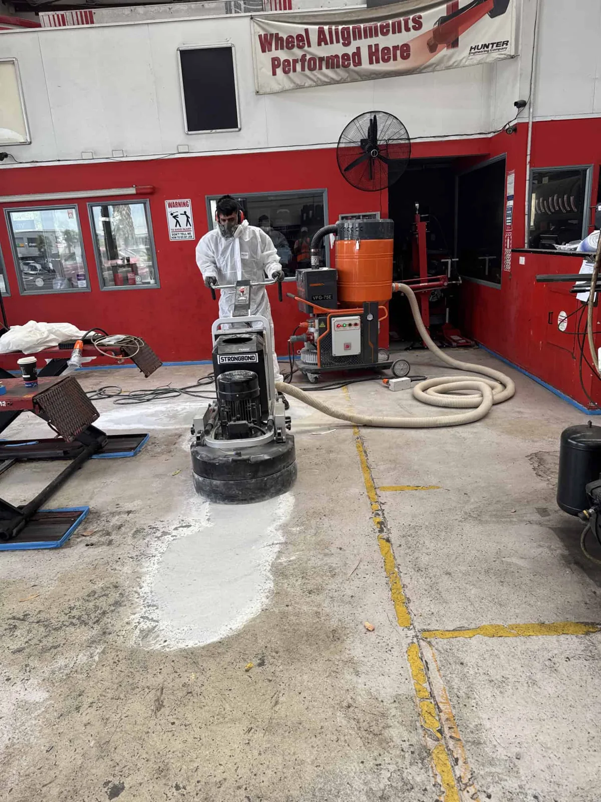 Concrete grinding work in progress